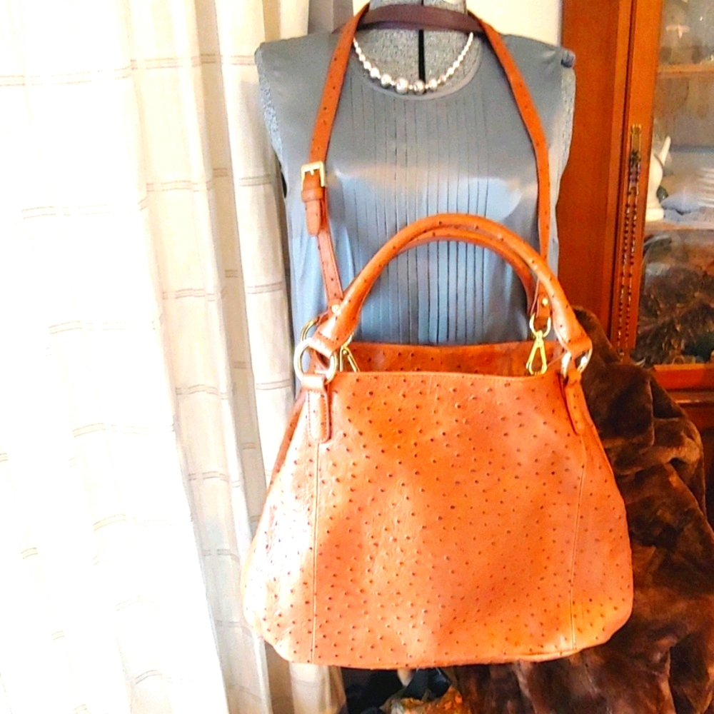 Gili Bag. Ostrich Print Leather Tote